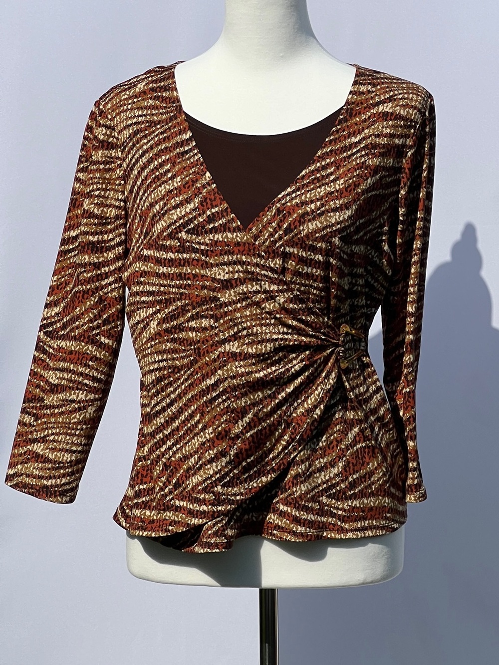 Elementz Women's Long Sleeve Blouse Tiger Stripes Size S Fall Fashion Modest